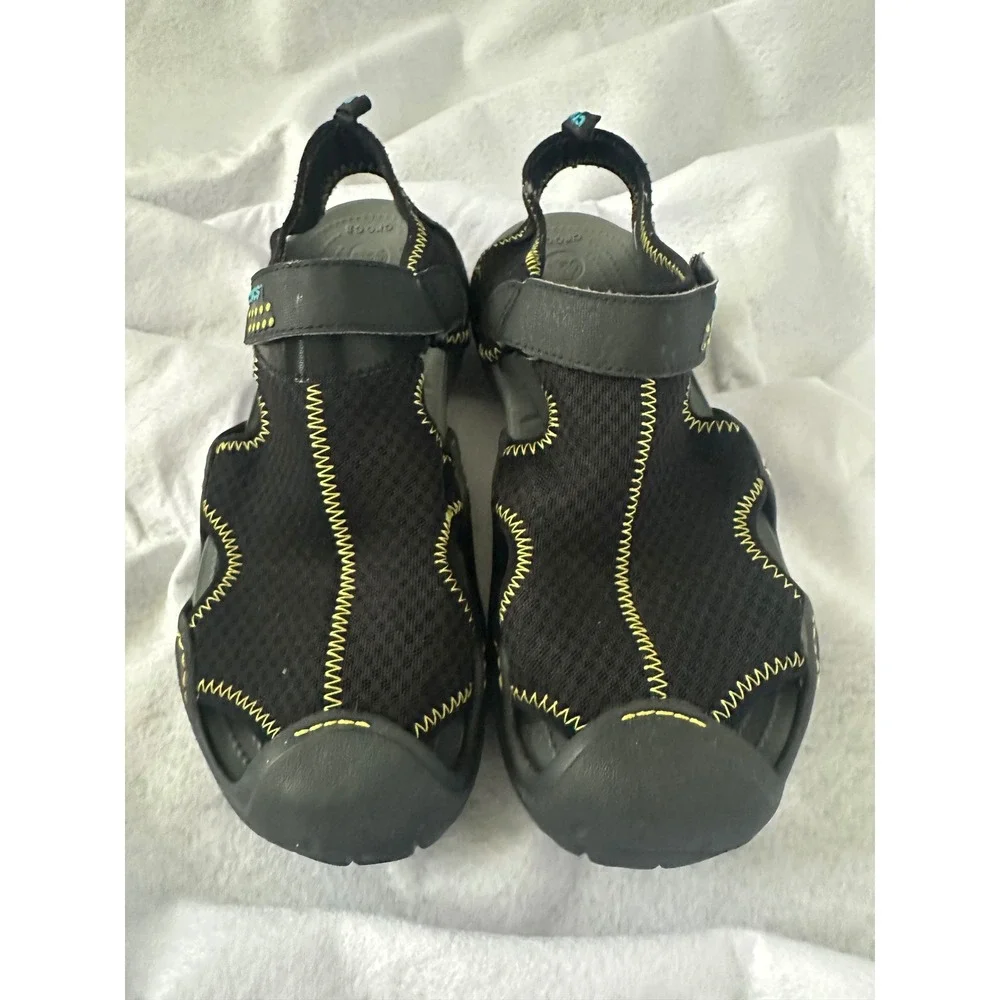 Crocs Swiftwater Men 12 Black Yellow Mesh Closed Toe Water Sport Sandals 15041